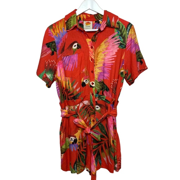 FARM Rio Pants - Farm Rio Red Macaw Romper Small Tropical Print
